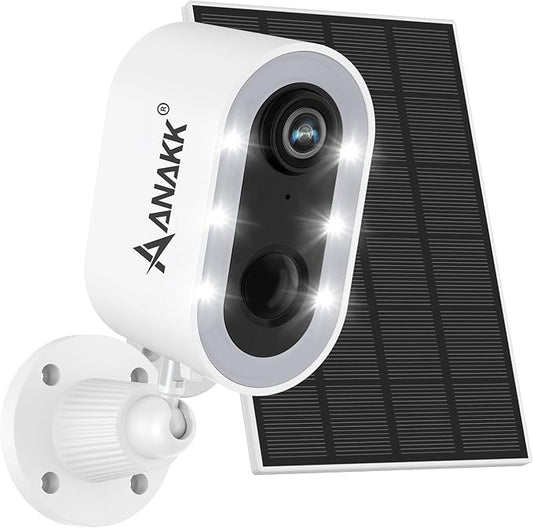 Solar Security Cameras System Wireless Outdoor, 1 Camera Home Surveillance, Color Night Vision, 24/7 Recording, Motion Detection, Weatherproof