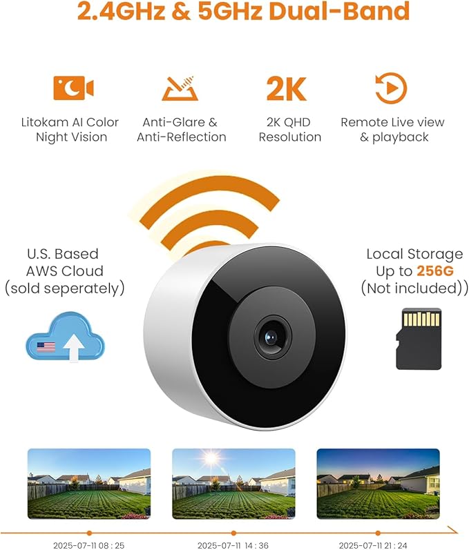 litokam Window Cameras for Home Security, 2.4GHz & 5GHz Indoor Window Camera with Al Color Night Vision, Person/Motion/Sound Detection & Real-Time Alerts, 24/7 Recording, 104° View Angle