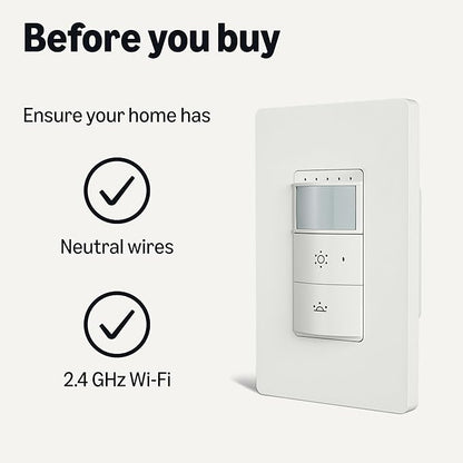 Amazon Basics Smart Motion Sensor Dimmer Switch, Single Pole, Works with Alexa Only, 2.4 GHz Wi-Fi, No Hub Required, Voice Control, Control from Anywhere, 1-Pack, White