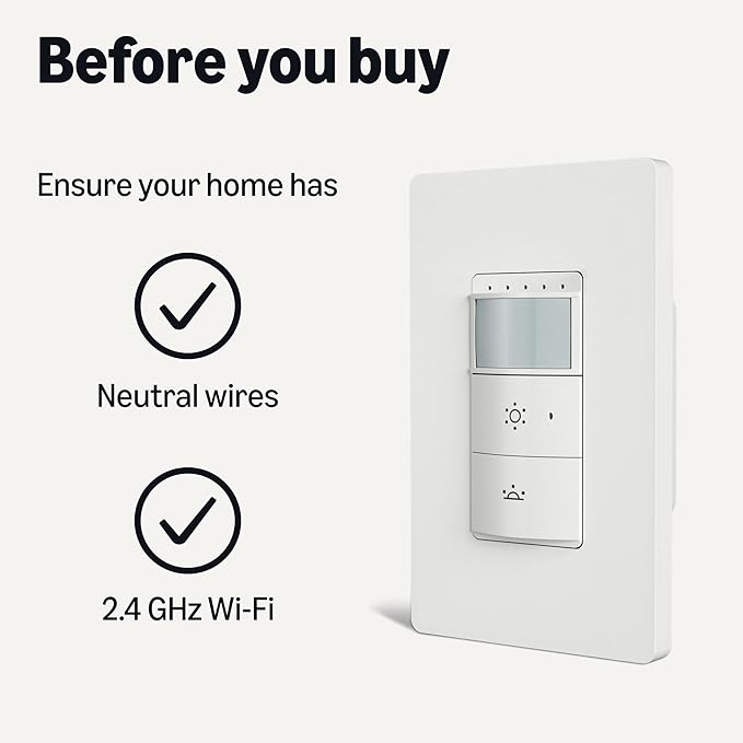 Amazon Basics Smart Motion Sensor Dimmer Switch, Single Pole, Works with Alexa Only, 2.4 GHz Wi-Fi, No Hub Required, Voice Control, 2-Pack, White