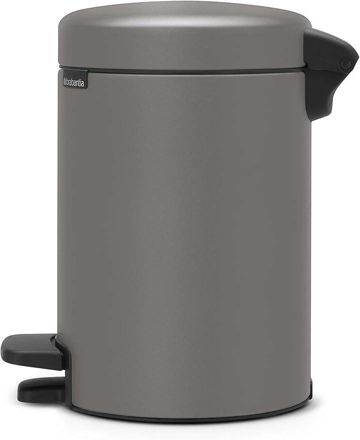 Brabantia Step-On XS Trash Can | Mineral Concrete Gray | 0.8 Gallon / 3L | Bathroom, Bedroom, Office Trash Can, Light Pedal, Handle & Removable Inner Bucket | 9.9 x 13.3 x 16.2 | + Trash Bags