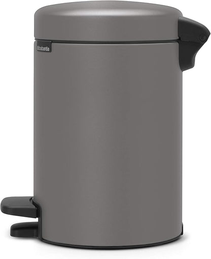 Brabantia Step-On XS Trash Can | Mineral Concrete Gray | 0.8 Gallon / 3L | Bathroom, Bedroom, Office Trash Can, Light Pedal, Handle & Removable Inner Bucket | 9.9 x 13.3 x 16.2 | + Trash Bags