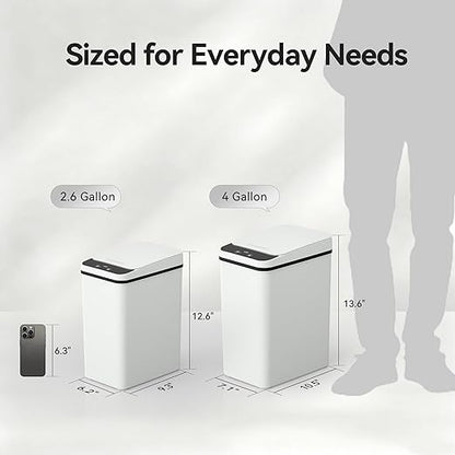FRESHLIX Bathroom Automatic Trash Can, 4 Gallon Touchless Motion Sensor Small Garbage Can with Lid Smart Electric Narrow Waterproof Garbage Bin for Bedroom Office Halloween Decoration, White
