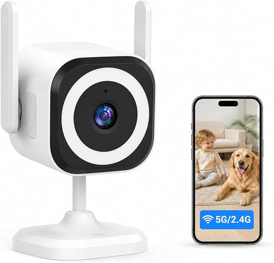 Cameras for Home Security Indoor Outdoor, Plug-in 2K Security Camera with Dual Antenna 5G/2.4G WiFi, 4X Zoom, Color Night Vision, Motion Detection, 2-Way Audio, Siren, IP66, SD/Cloud