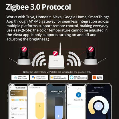 BENEXMART 12W Zigbee Smart LED Recessed Spotlight, Dimmable Recessed Ceiling Light, Anti-Glare, Works with Tuya App Control Alexa Google Voice Home, Tuya Zigbee Hub Required (24 Degree Beam Angle)