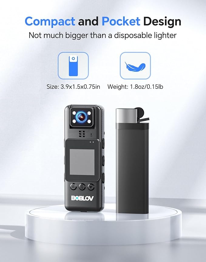 BOBLOV Mini Body Camera with Video: 128G Action Camera, Small Cameras for Vlogging with 9Hrs Long Battery Life, Pocket Portable Cam with Back Clip, Daily Easy to Use for Traveling Cycling Motorcycle