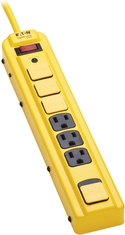 Eaton Tripp Lite Series TLM704SA Heavy Duty Power Strip with Surge Protection, 7 Outlets, 450 Joules, 4ft Cord, Yellow Metal Housing, Under Desk & Wall Mountable, Cord Wrap, Industrial Garage Shop