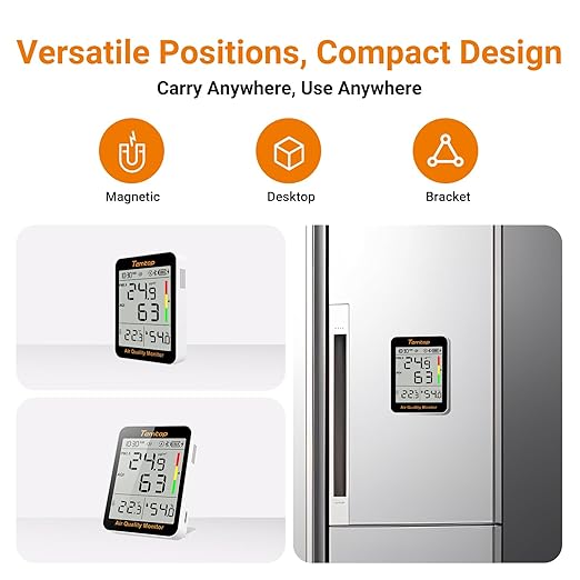 Temtop Smart Air Quality Monitor with Indoor Thermometer & Thermo-Hygrometer – PM2.5, AQI, Temperature and Humidity Detector for Home, Office, Nursery, School, App Connectivity, 60-Day Battery Life