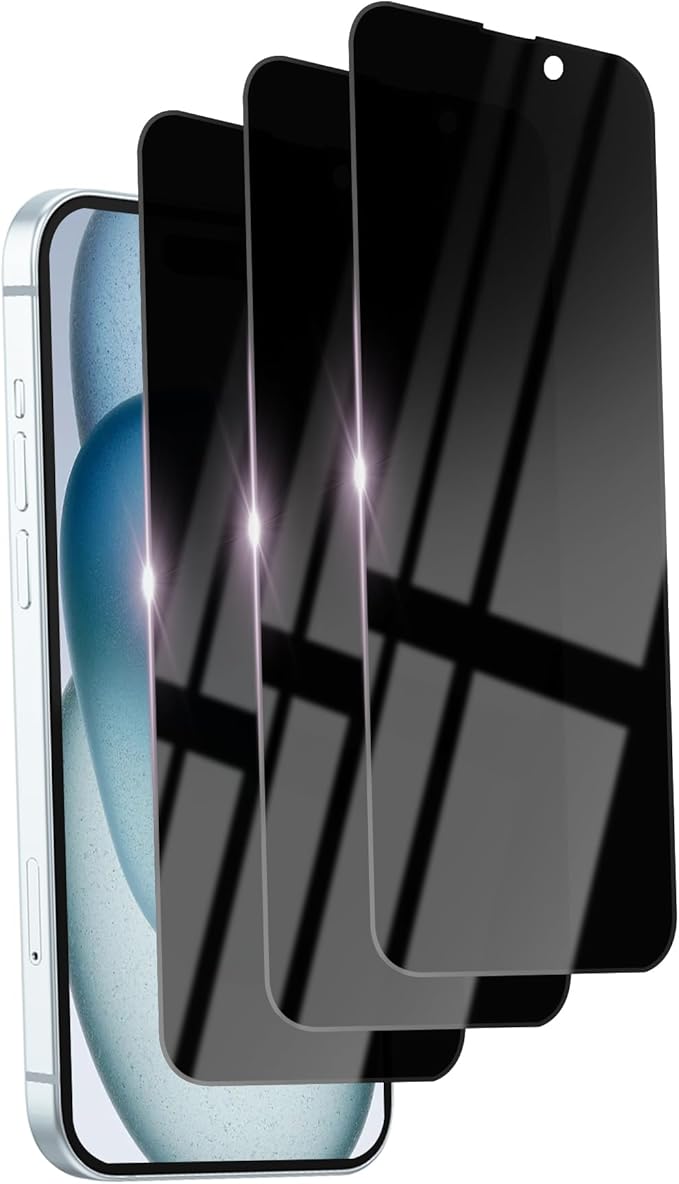 3 Pack Privacy Screen Protector for iPhone 15 Plus Tempered Glass 6.7inch Private Saver Anti-Spy Eye Protection Anti-Scratch Full Coverage
