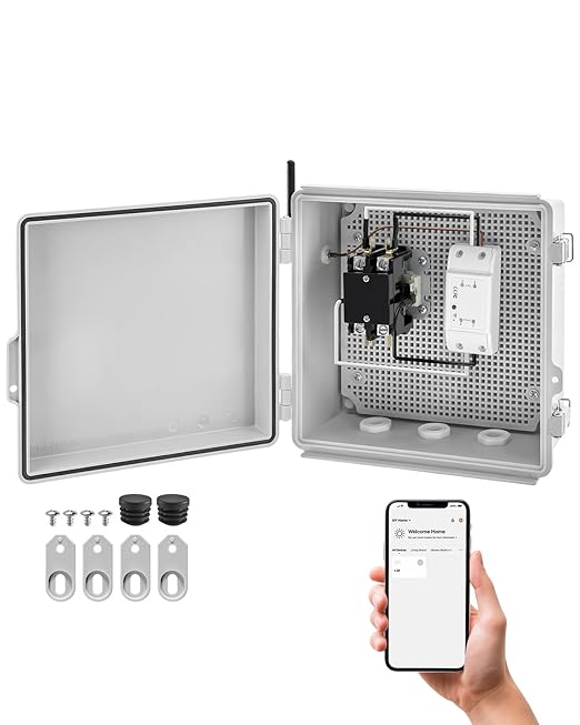 Outdoor Smart WiFi Power Switch Box, 110V 40A 2-Pole Pool Heater Switch, Irrigation Pump Start Relay Fit for Sprinkler Controller System, Compatible with Alexa & Google Home, Remote Control