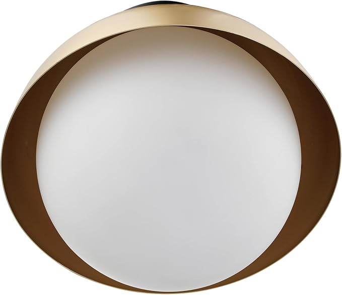 Globe Electric 60320 1-Light Flush Mount Ceiling Light, Matte Brass, Black Accent Canopy, Frosted Glass Shade, Modern Lighting for Kitchen Island, Bedroom or Dining Room, Home Decor