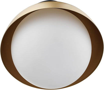 Globe Electric 60320 1-Light Flush Mount Ceiling Light, Matte Brass, Black Accent Canopy, Frosted Glass Shade, Modern Lighting for Kitchen Island, Bedroom or Dining Room, Home Decor