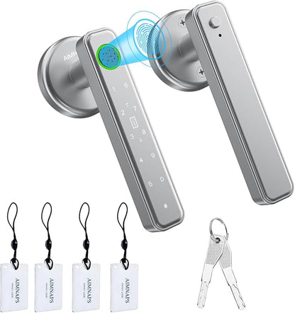 Fingerprint Door Lock, Door Locks for Bedroom, Keyless Entry Door Knob with Handle,Generate Passcode Remotely-Smart Door Lock for Apartment, Office (Silver 01)