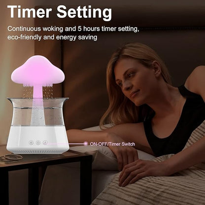cjc Cloud Rain Humidifier for bedroom with Soothing Rain Sounds Sleep Aid, Waterfall Night Light, Mushroom Design Air Moisturizer，Room Decor Aesthetic for living room (White)