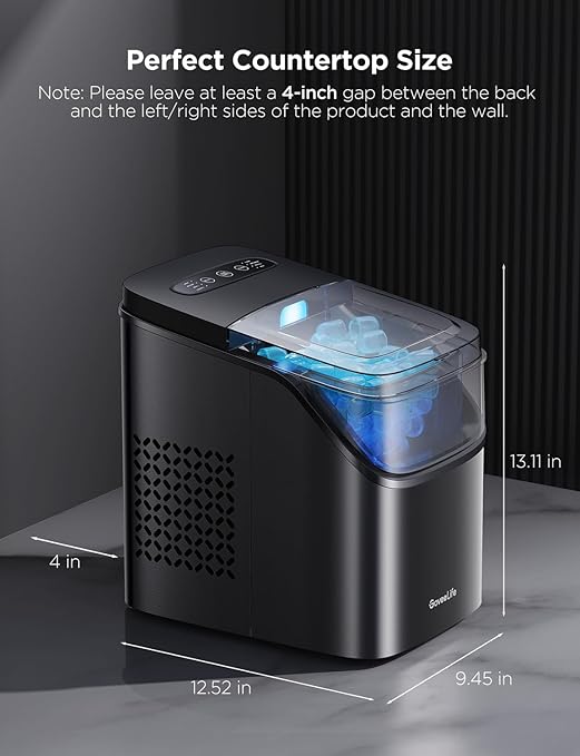 GoveeLife Smart Ice Maker Countertop, Portable Ice Machine with Voice Control, 9 Ice Cubes in 6 Minutes 3 Sizes, 26lbs/24Hrs, Self Cleaning RGB Lights, Quiet Ice Maker with Scoop for Kitchen Black | 9 Ice Cubes in 6 Mins 3 Sizes, Self Cleaning, RGB Lig...