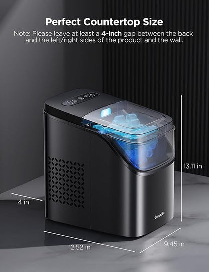GoveeLife Smart Ice Maker Countertop, Portable Ice Machine with Voice Control, 9 Ice Cubes in 6 Minutes 3 Sizes, 26lbs/24Hrs, Self Cleaning RGB Lights, Quiet Ice Maker with Scoop for Kitchen Black | 9 Ice Cubes in 6 Mins 3 Sizes, Self Cleaning, RGB Lig...