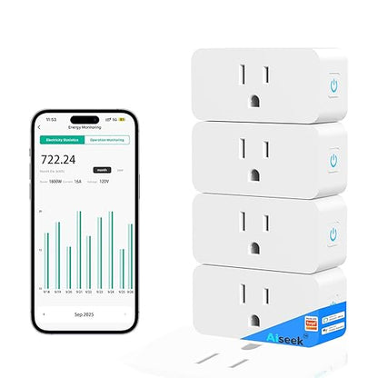 Smart Plug with Energy Monitoring, 15A 1800W 2.4Ghz Wi-Fi Outlet 4-Pack, Pro Series Tuya Smart Plug, Works with Alexa & Google Assistant, Programmable Timer, ETL & FCC Certified