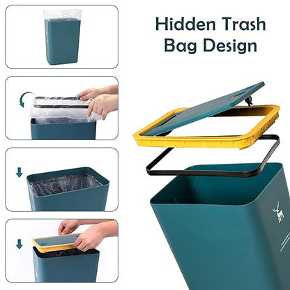 XPIY Trash Can with Lid, 2 Pack 4 Gallons/15 Liters Garbage Can with Press Top, Small Trash Can Dog Proof, Plastic Trash Bin, Waste Basket for Bathroom|Kitchen|Bedroom|Office (2, Green)