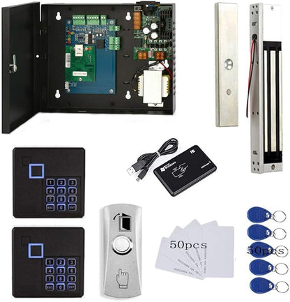 Both Entry & Exit Access Control Door Security System 2pcs RFID Keypad Reader 600LB Magnetic Lock Metal Power Supply Box Phone APP Remote Open Door Have History in/Out Open Records