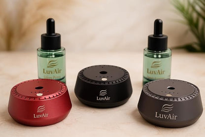 LuvAir Smart waterless car Aroma Diffuser Set, Adjustable Ultra Sonic-Mist Technology, Rechargeable, 100% Natural Fragrance, Aromatherapy Oil Scent Included (Metallic, Bloom Flux)