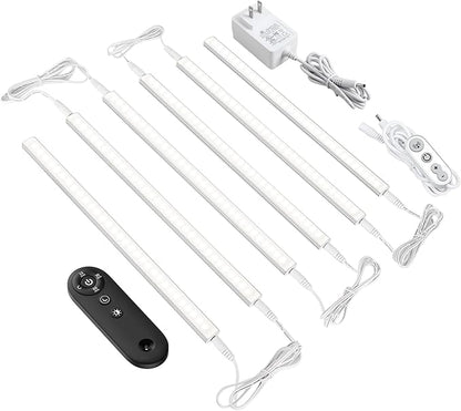 Remote Control Under Cabinet Led Light Plug in, Dimmable Daylight White 4500K, 6 Pack 12 inch Linkable Under Counter Lights for Kitchen Upgrade ETL Listed Plug 24V, UNO-LK 4500K