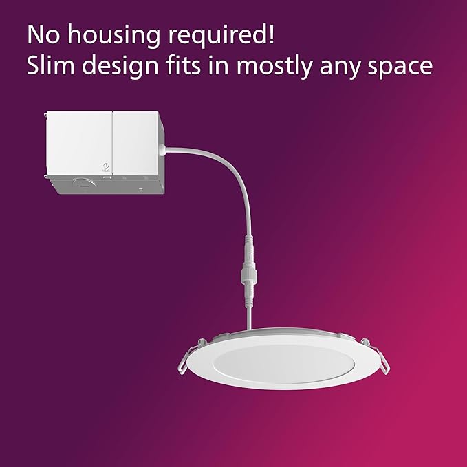 Philips LED 60W Slim 6-inch Canless Downlight 24-Pack Selectable White Mult-CCT 1000 Lumen (12.5W = 60W) Dimmable No Housing Required