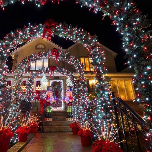 LJLNION 300 LED Valentines Lights, Extra Long 98.5FT Christmas String Lights Outdoor Indoor, 8 Lighting Mode, Plug in Waterproof Fairy Light for Wedding Party Bedroom Garden Decorations (Red & White)