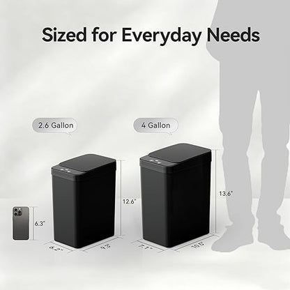 FRESHLIX Motion Sensor Trash Can, 2 Pack 2.6 Gallon Automatic Touchless Garbage Can, Small Smart Trash Can, Slim Waterproof Trash Bin for Bedroom, Bathroom, Office, Living Room, Black
