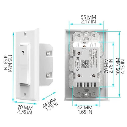 Smart Light Switch with Bluetooth Remote, Single Pole One-Way WiFi Wall Switch, Smart Life App & Voice Control, Compatible with Alexa & Google Assistant, Neutral Wire Required, No Hub Needed