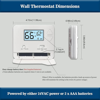 NonProgrammable Thermostat for Home, Single-Stage Systems,Digital Energy-Saving Thermostat,1 Heat/1 Cool, Easy DIY Install,White Backlight
