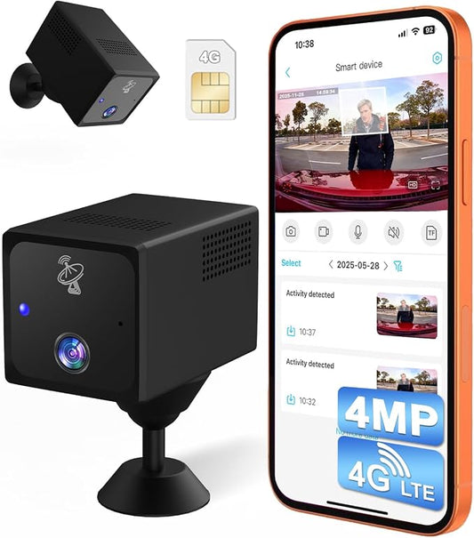 No WiFi Security Camera, 4MP Cellular Security Camera with 4G SIM Card