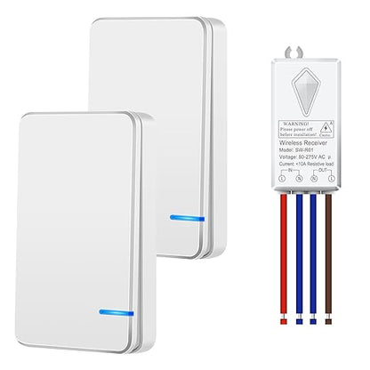 NineLeaf Wireless Light Switch Kit, No Wiring Remote Control, Mini Receiver for Ceiling Lights,Lamps, No WiFi, 1969FT Outdoor 328FT Indoor Range, IP66 Waterproof, 1000W LED(2Switches 1Receiver)