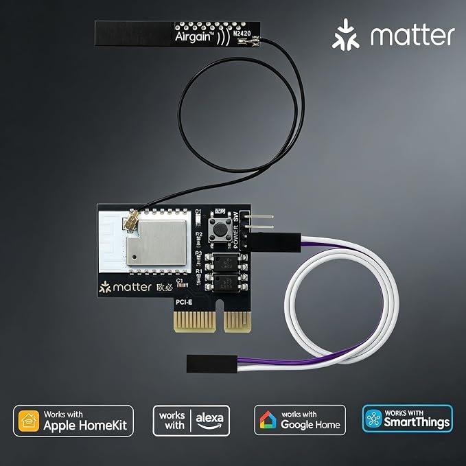 Matter Over WiFi Remote PC Power Switch,Desktop PC Wireless ON Off Control | For Computer Motherboard;Work With HomeKit/Apple Home/Siri/Alexa/Google;Scheduled Timing and Automation Control