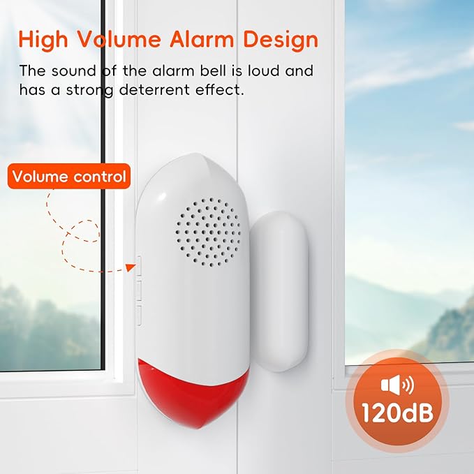 Smart WiFi Freezer Refrigerator Door/Window Alarm with Free Real-Time APP Alerts, 0-60s Delay, Scheduled Arm/Disarm, 0-120dB Adjustable Siren with Flashing Light for Fridge/Home/Store (1Pack)