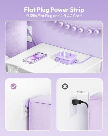 NTONPOWER Purple Travel Power Strip, 6 Outlets 4 USB Ports(2 USB C), 4ft Purple Extension Cord Wrapped Around Small Power Strip, Compact for Travel, Hotel, Cruise Approved