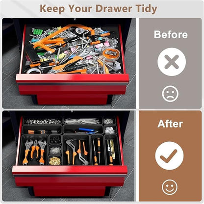 A-LuGei【X-Large Size【5 Pcs】 Tool Box Organizer Tray Divider【Single Size】 Desk Drawer Organizer Bin, Garage Organization and Storage Toolbox for Rolling Tool Chest Cart Cabinet WorkBench Part Widget
