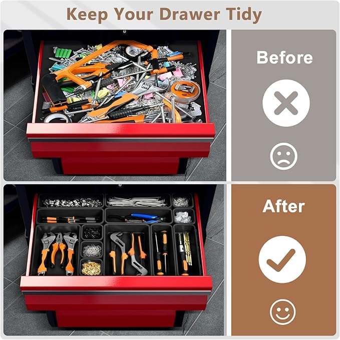 A-LuGei【XX-Large Size【5 Pcs】 Tool Box Organizer Tray Divider【Single Size】 Desk Drawer Organizer Bin, Garage Organization and Storage Toolbox for Rolling Tool Chest Cart Cabinet WorkBench Part Widget