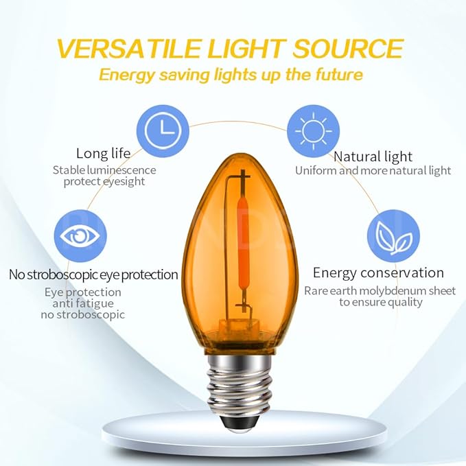 Ruiandsion E12 LED Bulb 110V Orange No Stroboscopic Eye Protection for Chandelier Wall Night Table Floor Window Display Light Pack of 6