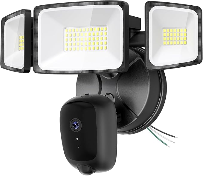 Floodlight Camera Hardwired 6500LM, 2K HD Security Camera Outdoor with Motion-Activated, 2.4G WiFi, Color Night Vision, 24/7 Recording, 2-Way Audio, Built-in Siren, Works with Alexa & Google