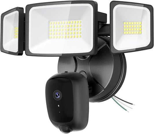 Floodlight Camera Hardwired 6500LM, 2K HD Security Camera Outdoor with Motion-Activated, 2.4G WiFi, Color Night Vision, 24/7 Recording, 2-Way Audio, Built-in Siren, Works with Alexa & Google