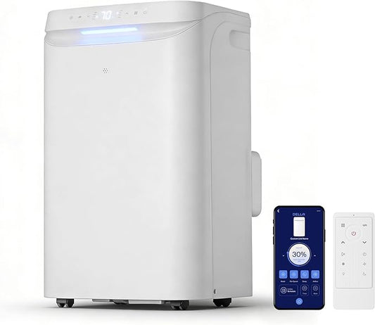 DELLA Sylro Series Smart Portable AC, 12,000 BTU Free-Standing Cooling AC with Fan & Dehumidifier, 45dB Ultra Quiet, APP/Voice/Remote Control, 4 Speed, Turbo & Sleep Mode, Fits 20.5"–67.3" Windows