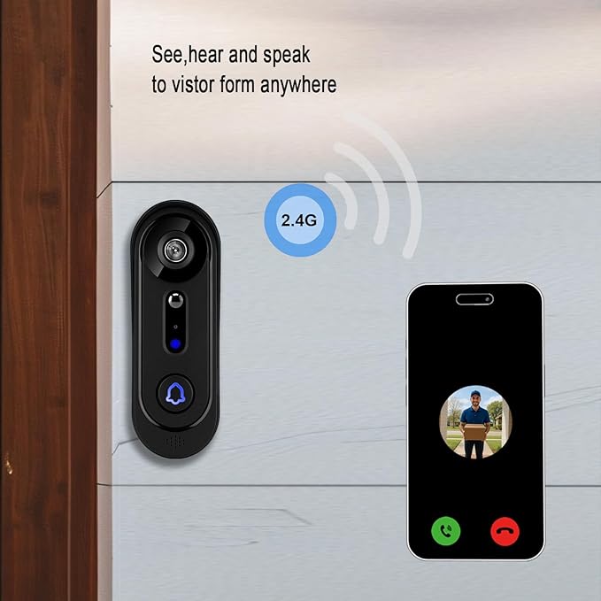 Doorbell Camera Wireless 1080P, Video Doorbell Wireless with Chime, Cloud Storage,Night Vision, Motion Detection,2 Way Audio, Weather Resistant, Real Time Alert,2.4G WiFi (Black)