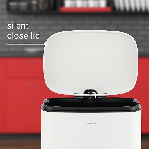 happimess Curtis 8 Gal Step Trash Can Soft Close 25", Cotton White
