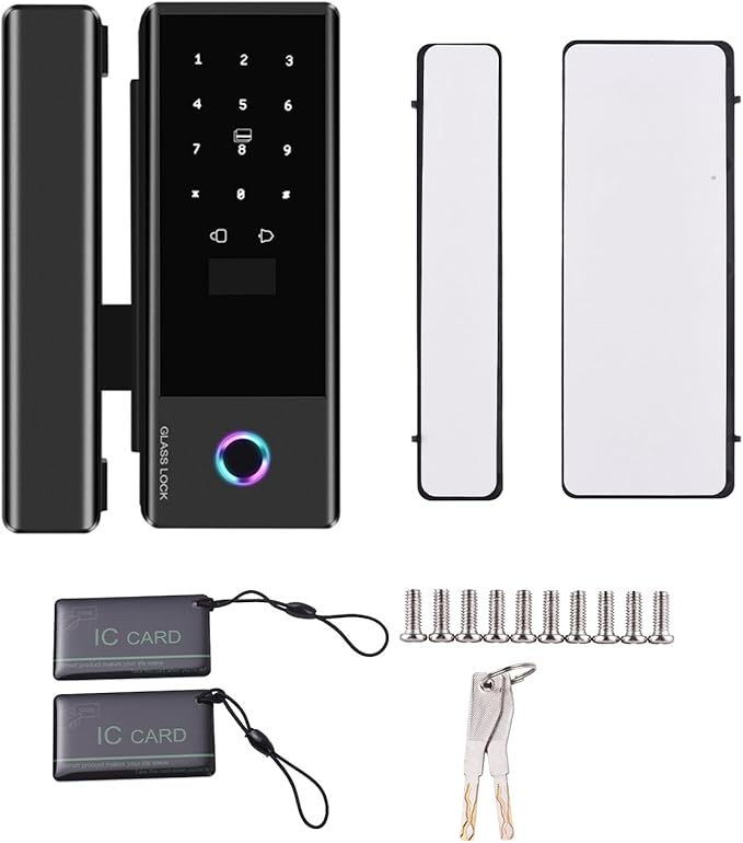 Smart Lock Glass Door Lock WiFi Remote Unlocking TY APP Fingerprint Password IC Card Mechanical Key Unlocking Methods Door Lock Interchangeable Lock Body Direction for 10-12mm Thickness