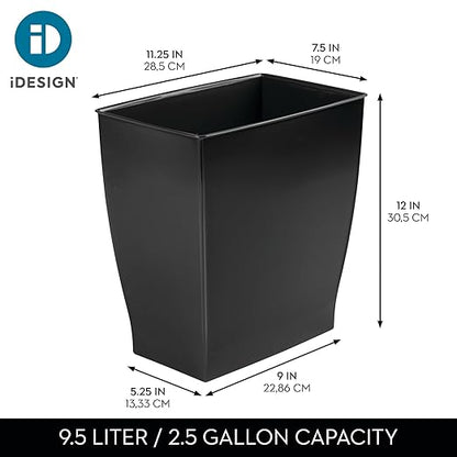 iDesign Small Plastic Bathroom Trash Can, Slim Rectangle Garbage Bin for Bedroom, Office, Dorm, 2-Pack, Black