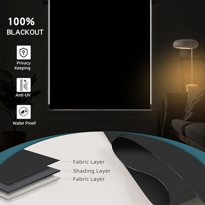 Motorized Shades,Smart Blinds with Remote,100% Blackout Roller Blinds,Work with Google Assistant,Homekit,Automatic Shades,Custom Widths from 16" to 110",Vinyl Black