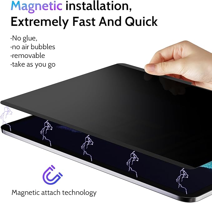 Peslv Magnetic Privacy Screen Protector for iPad Air 13 Inch (2024-2026, M2/M3/M4), Removable Anti Blue Light Glare Spy Private Filter, High Sensitive Bubble-Free Black Security Screen