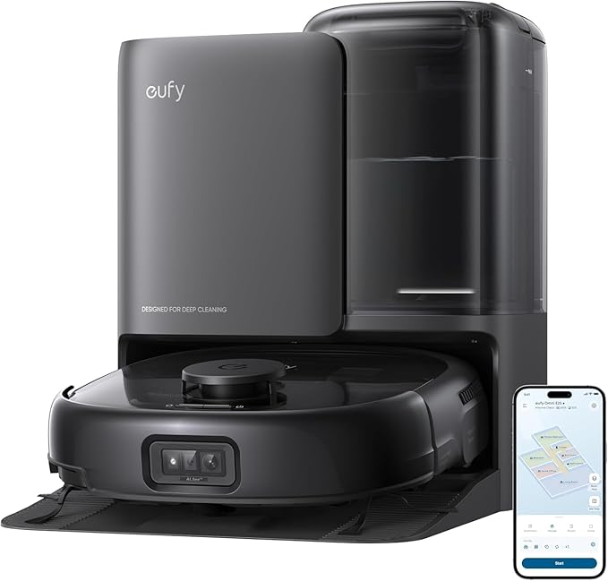 eufy Like-New E25 Omni Robot Vacuum and Mop Combo,HydroJet System, 20,000Pa Turbo Suction, Zero-Tangle Design, Edge-to-Corner Deep Cleaning, Auto-Empty & Self-Cleaning All-in-One Station (Renewed)