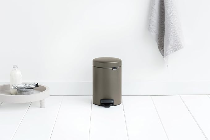 Brabantia Step-On XS Trash Can | Platinum | 0.8 Gallon / 3L | Bathroom, Bedroom, Office Trash Can with Light Pedal Opening, Handle & Removable Inner Bucket | 6.6 x 9.3 x 10.4 | + Trash Bags