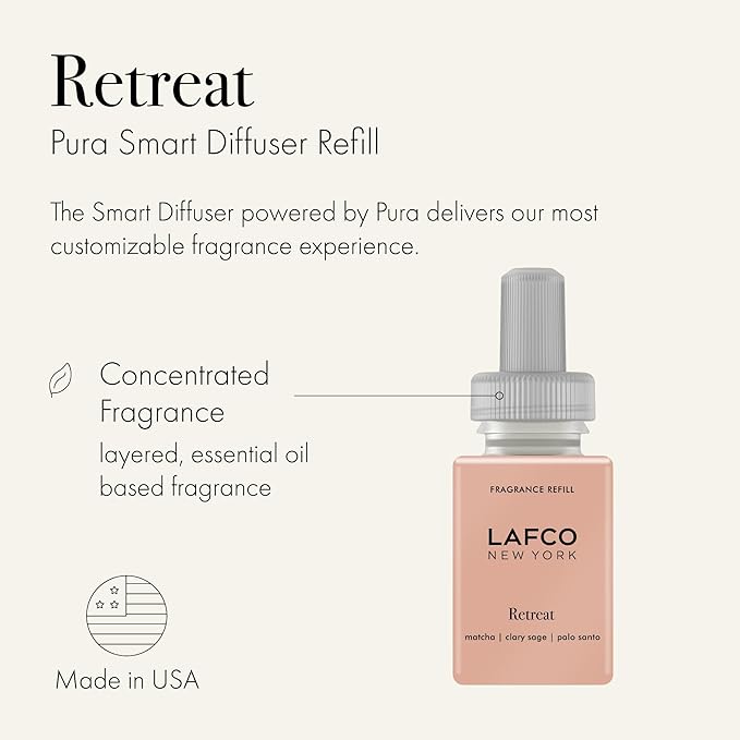 LAFCO New York Pura Smart Device Refill, Retreat - Pack of 2 - Vial Delivers Up to 2 Weeks of Fragrance Life - Made in the USA